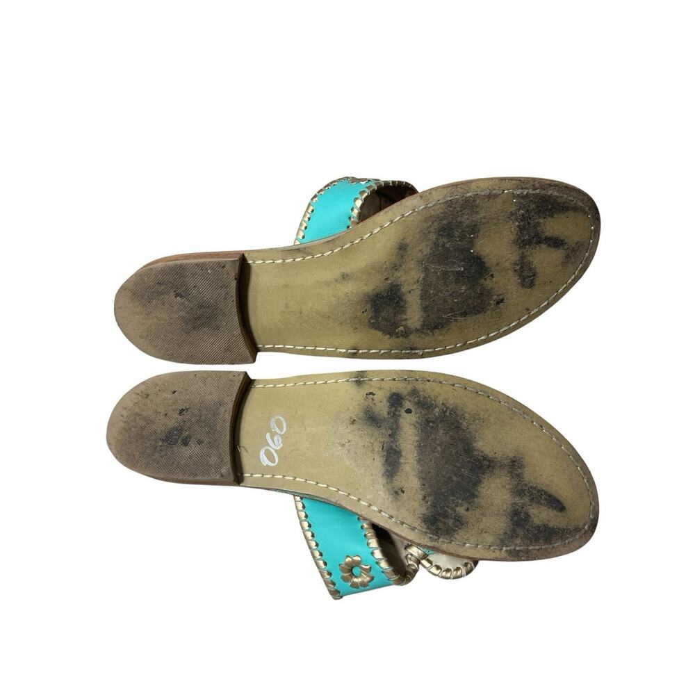 Jack Rogers Jacks Flat Sandals Teal Green Gold Whipstitch Women's 10 Slip On - Picture 5 of 9